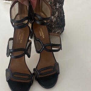 Aquazzura Black and Tan Mesh Sandals